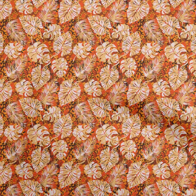 oneOone Cotton Flex Orange Fabric Tropical Leaf Craft Projects Decor Fabric Printed By The Yard 40 Inch Wide