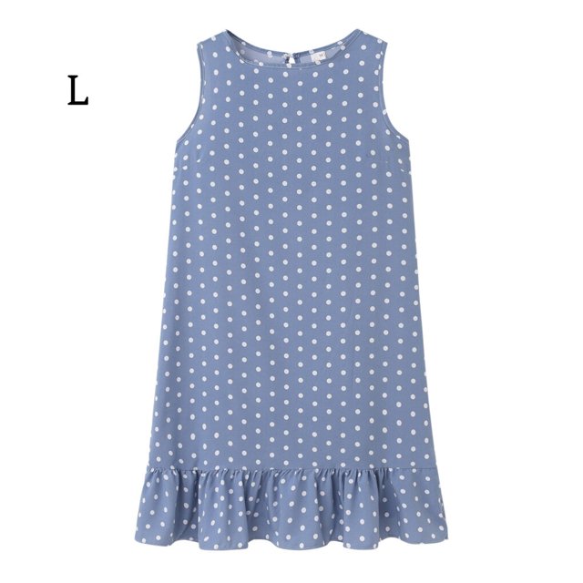 facefd Women Dress Dot Sleeveless Clothes Loose Loose Ruffled Ruffled Tank Dress Light blue L