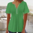thumbnail image 2 of AherBiu Womens Tops Summer Button Round Neck Solid Color Ruched Dressy Casual Loose Tunics Tshirts, 2 of 3