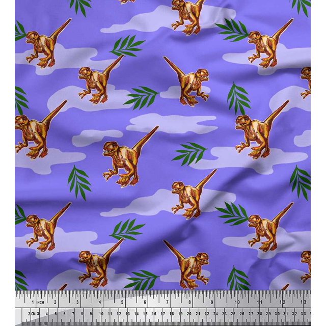 Soimoi Rayon Fabric Leaves & Dinosaur Jungle Print Fabric by Yard 42 Inch Wide