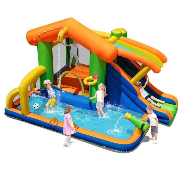 Gymax 8-in-1 Inflatable Bounce House Water Park w/ Slide Water Cannon Blower Excluded