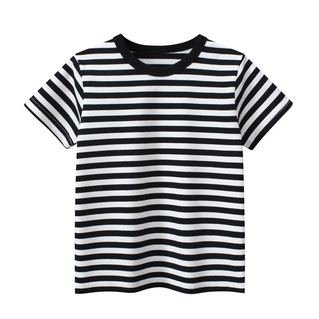 RXIRUCGD 2025 Vêtements d'Été pour Enfants T-shirt à Manches Courtes à Rayures Col Rond