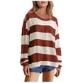 thumbnail image 2 of Styesk Chemises à Manches Longues pour Femmes Chemise Rayée Tendance Ample Col Rond Tunique Décontractée Patchwork Douce Légère Chandail en Molleton, 2 of 7