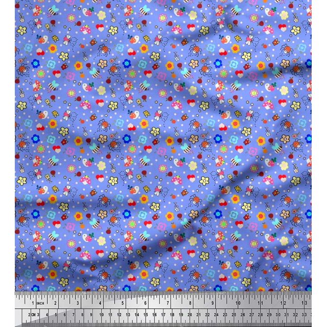 Soimoi Poly Georgette Fabric Dot,Floral & Insect Clip Art Decor Fabric Printed Yard 52 Inch Wide