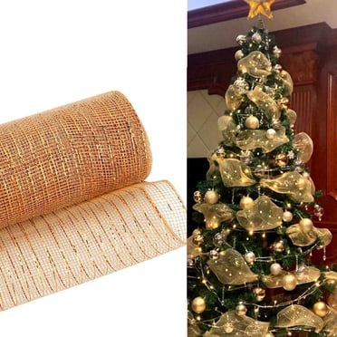 EGNMCR Room Decor, Home Decor, Christmas Mesh Ribbon Decoration Metal Mesh Metal Foil Whites Gold Mesh Roll For DIY Christmas Projectsing Christmas Tree Ornament Packaging Crafting christmasing ribbon