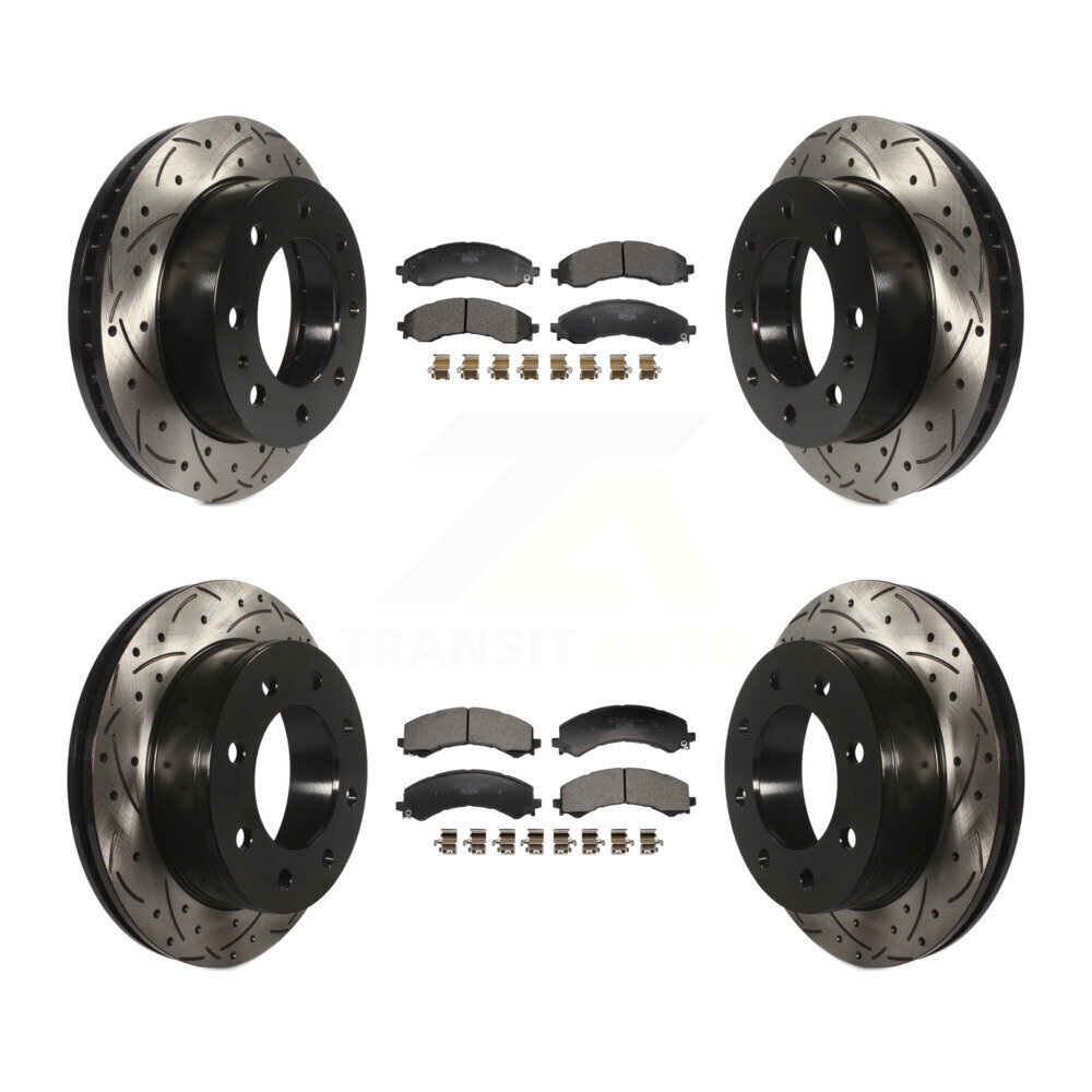 Transit Auto Front Rear Coated Drilled Slotted Disc Brake Rotors and Ceramic Pads Kit for Car 2021-2024 GMC Savana 2500 Chevrolet Express with Dual Wheels KDT-101351