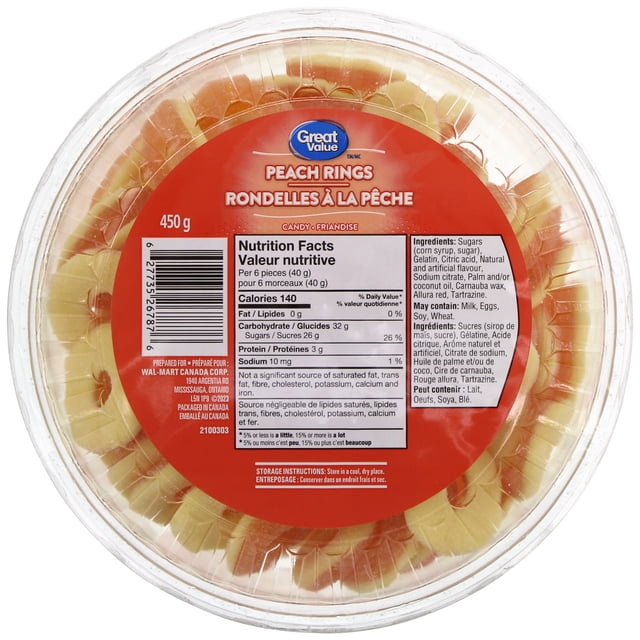 Great Value Peach Rings Tub 450g