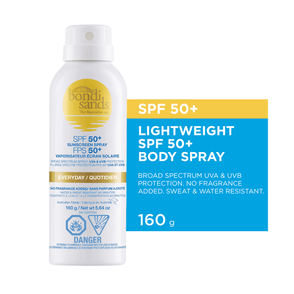Bondi Sands SPF 50+ Everyday Sunscreen Body Spray, No Fragrance Added, 160g
