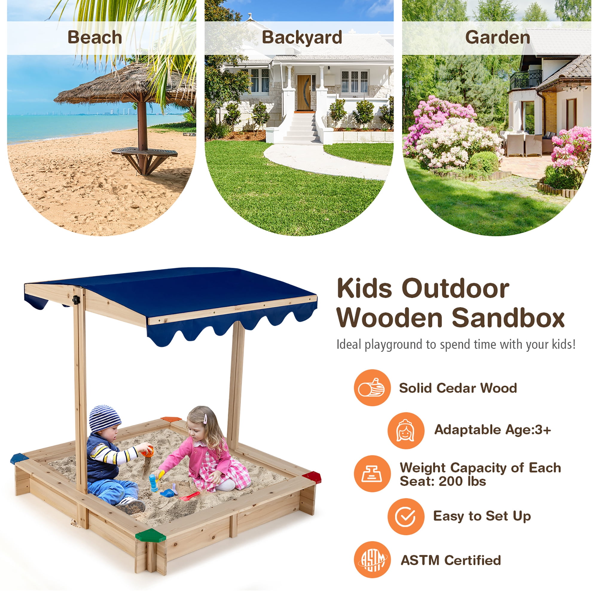 WER® Bac à sable avec toit réglable Bois de sapin Multicolore UV50