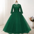 thumbnail image 4 of HXWCHs Robe en Denim Élégante pour Filles Robe de Soirée Formelle avec Dentelle Florale et Nœud pour Vert Foncé 9-10 Ans, 4 of 7