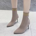 thumbnail image 1 of Women's Pointed Toe Breathable High Heel Sleeve Knit Short Fashion Boots, 1 of 6
