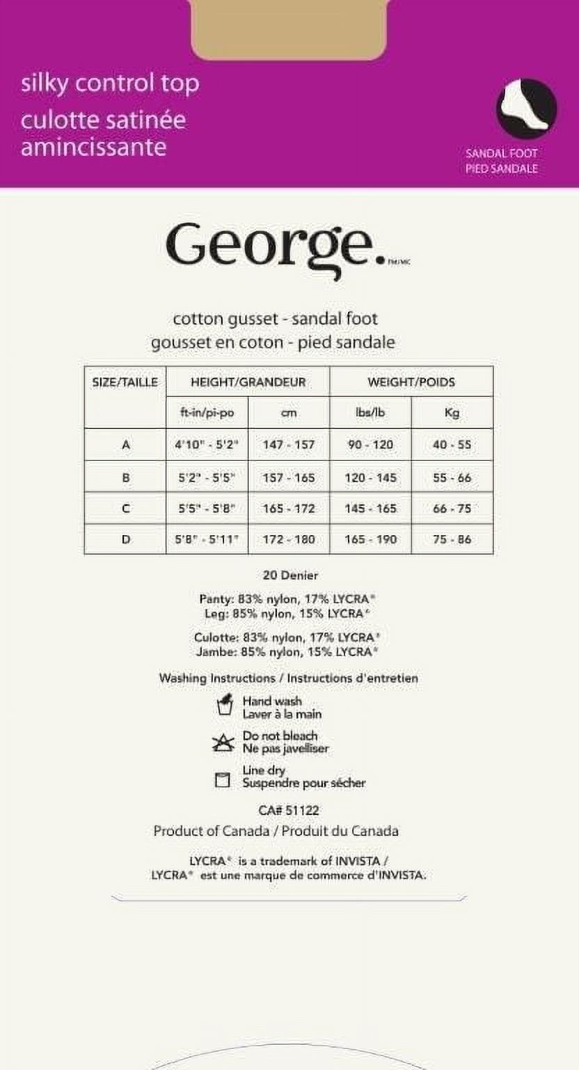 George Women's Silky Control Top Sandalfoot Pantyhose