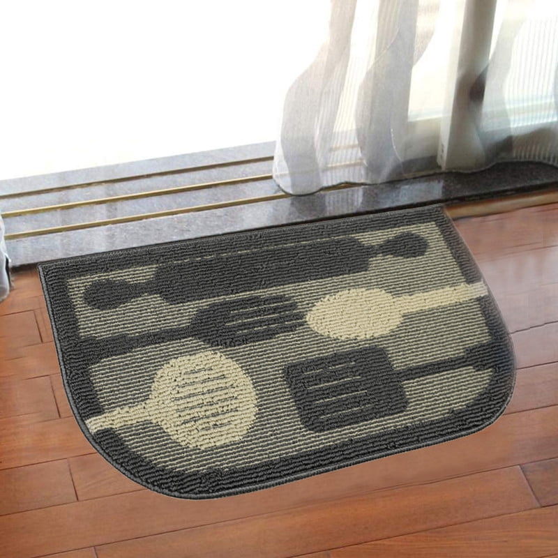 Décor Luxe Antidérapant Dos en Caoutchouc Sécurité Absorbant l'Eau Doux Durable Tissé Moelleux Tapis de Couloir Sol Intérieur Cuisine; Ustensiles Volants Gris Oblong; 20 x 48 Pouces