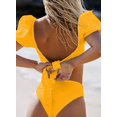 thumbnail image 3 of Womens Cute Solid Bubble Sleeves High Waisted Two Piece Bikini Swimsuit,Yellow,L, 3 of 4