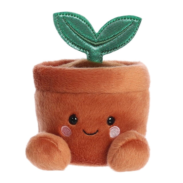 Aurora Palm Pals - Terra Potted Plant Jouet en Peluche de 5 Pouces Présentant un pot Brun Doux et Duveteux avec un Visage Souriant, des Joues Roses et Deux Petits Bras en Peluche. un Tissu Vert Brillant Qui Germine Émerge du Dessus, Ajoutant une Touche Ludique. Fabriqué avec des Matériaux de Haute Qualité et Rempli de Granules de Haricot pour la Stabilité, Cette Peluche Convient à Tous les Âges.