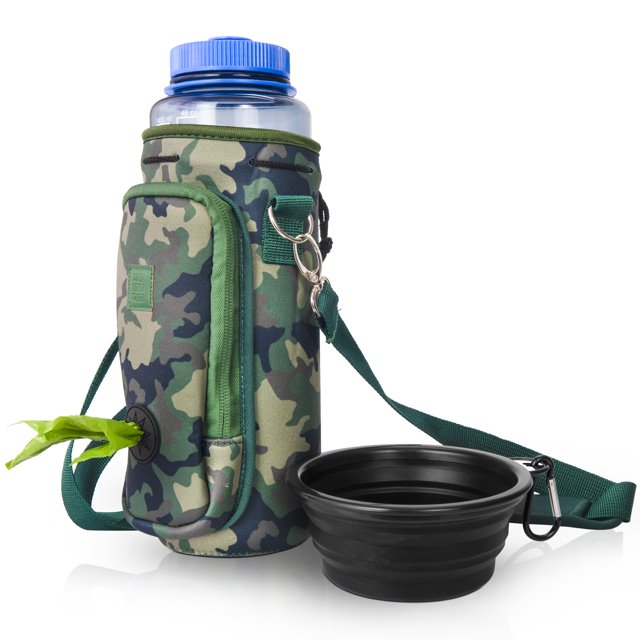 Made Easy Kit Water Bottle Carrier with Pocket for Dog Poop Waste Bags and Adjustable Padded Shoulder Strap