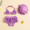 thumbnail image 2 of Gupgi 3Pcs Baby Girl Bikini Set 6 12 18 24 Months Infant Solid Color Swimsuits Halter Triangle Tops+Ruffle Bottoms+Sun Hat Bathing Suit Swimwear, 2 of 8