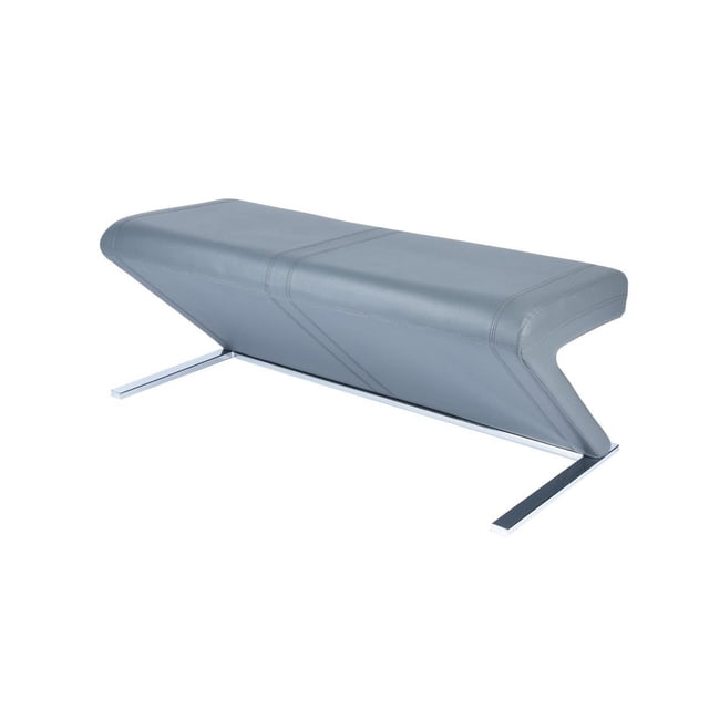 Canadian Banc Zen Sans Dossier Gris avec un Siège en Similicuir Gris Angulaire Moderne Présentant des Surpiqûres Détaillées, Soutenu par une Plaque de base Chromée Robuste, Idéal comme Siège d'Entrée Ou Banc de Rangement pour la Maison Ou les Espaces Commerciaux.