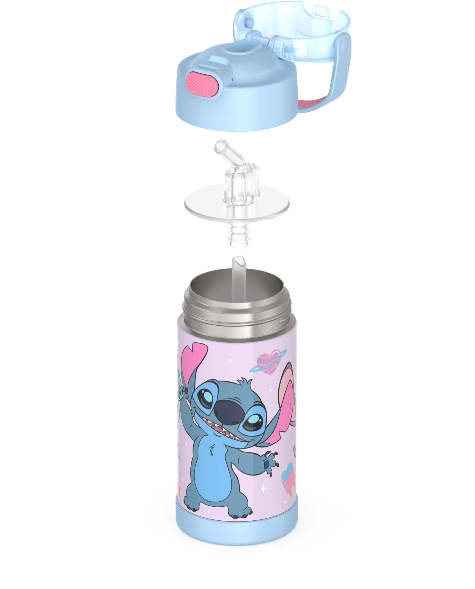 Bouteille isotherme Thermos Kids Funtainer en acier inoxydable de 12 oz avec paille rabattable, Stitch