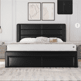 thumbnail image 2 of FullFurnique Upholstered Bed Frame with 3 Storage Drawers & Charging Station, Queen, Black, 2 of 9