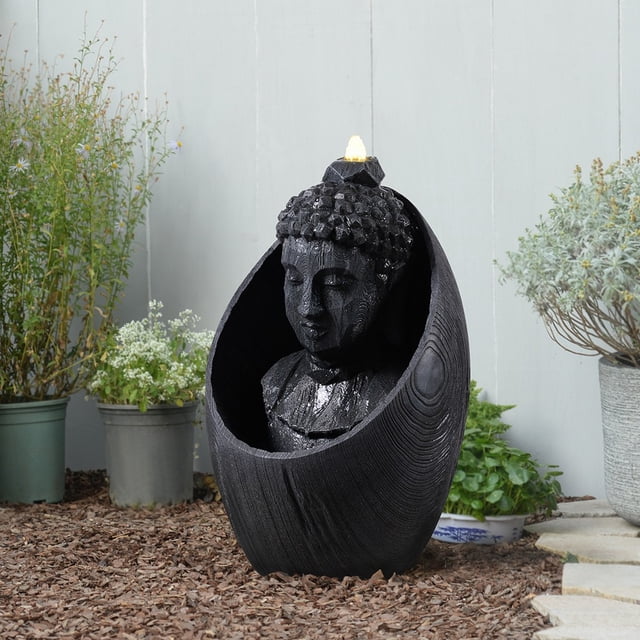Fontaine d'Eau à Tête de Bouddha de 22 Pouces H avec DEL