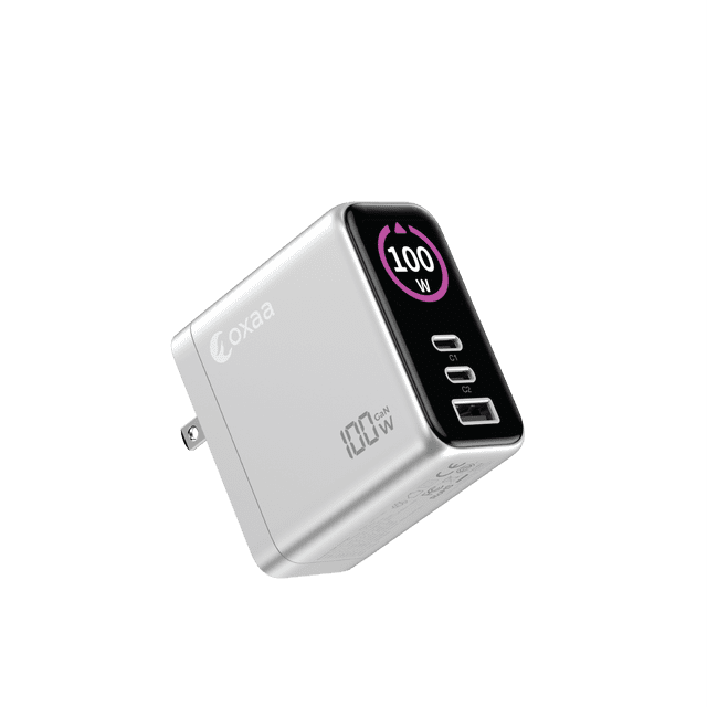 OXAA 100W GaN 3-Port USB-C Power Adapter with Digital Power Display Fast Charger for iOS & Android Phones, Tablets & Laptops