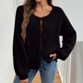 thumbnail image 4 of Yuyuzo Cardigans pour Femmes à Manches Longues, Col Ras du Cou, Tricot, Épaules Tombantes, Chandail, Automne Hiver, Veste Courte, 4 of 7