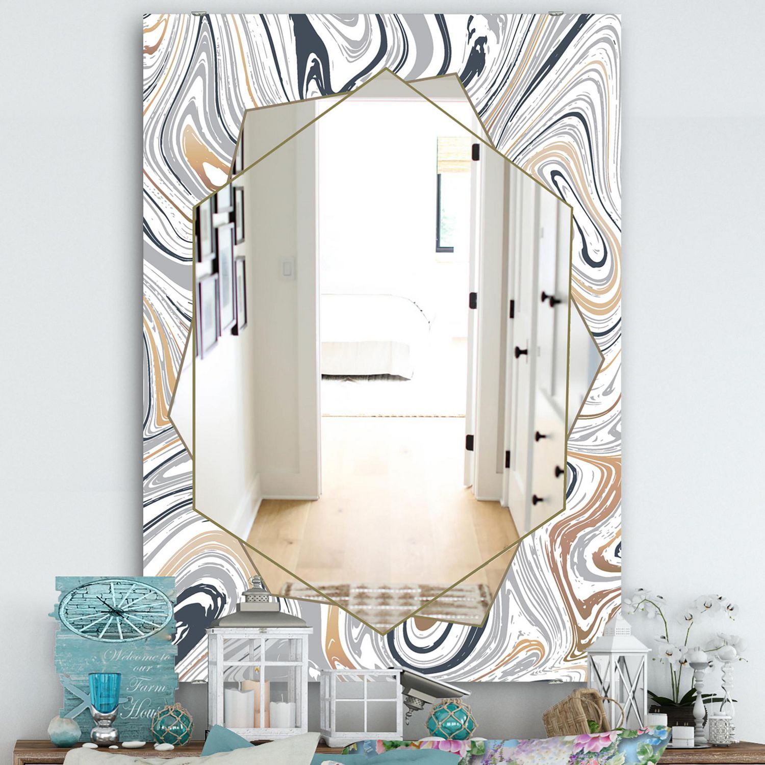 Designart 'Marbled Diamond 14' Miroir Moderne - Grand Miroir Mural Contemporain - 28x40