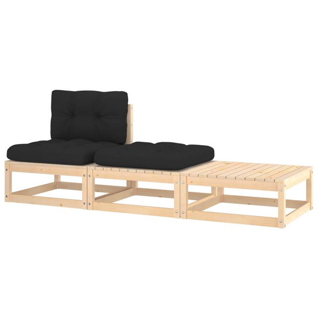 vidaXL 3 Piece Garden Lounge Set with Cushions Solid Wood Pine