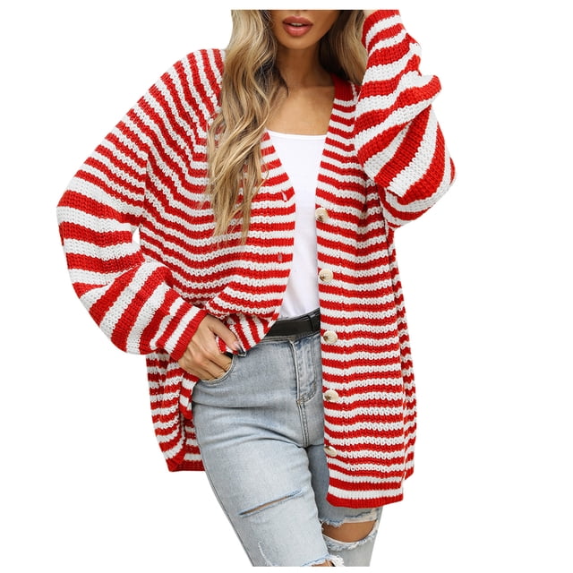 Women's Color Block Rib Knit V-Neck Button Down Cardigan Long Sleeve Slim Fit Casual Sweater Coat