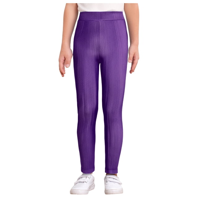 MSemis Girls Jazz Dance Leggings Metallic Ribbed Elastic Waistband Solid Color Toursers for Hip-hop Performance Purple 120