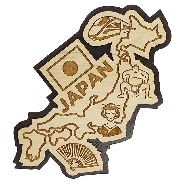 Printtoo Collectibles Japan Map Engraved Wooden Fridge Magnet Souvenir Gift