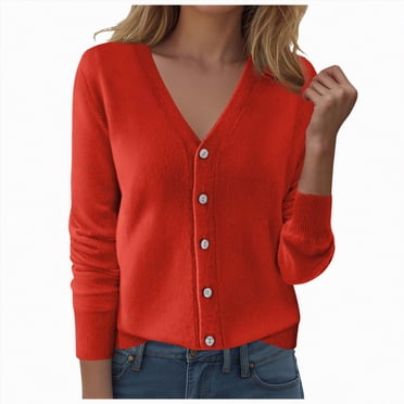 Splozh Cardigan en Tricot pour Femme Cardigan Imprimé Décontracté pour Femmes Haut à Manches Longues Veste Cardigan Haut Rouge,G