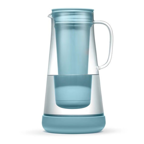 LifeStraw Home&acirc; Water Filter Pitcher, 7-Cup, Glass with Silicone Base, Juniper, for Everyday Protection Against Bacteria, Parasites, Microplastics,