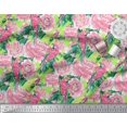 thumbnail image 2 of Soimoi Rayon Fabric Leaves,Rose & Parrot Bird Printed Fabric 1 Yard 42 Inch Wide, 2 of 3