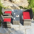 thumbnail image 3 of Costway 4PCS Patio Rattan Conversation Glass Table Top Cushioned Sofa Red, 3 of 10