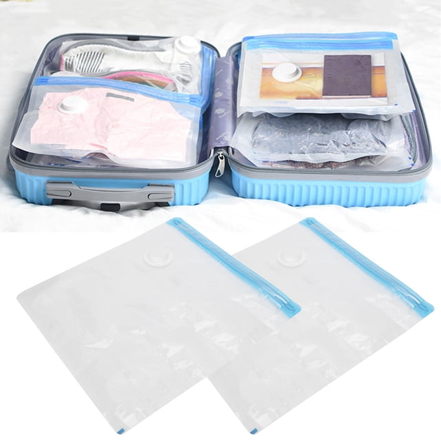 Keenso Sac sous Vide de Voyage, 2 Pcs Sac de Rangement sous Vide Gain de Place Compressé Scellé Sac de Voyage avec Entrée d'Air Filetée 3,5 cm, Sac de Rangement Compressé