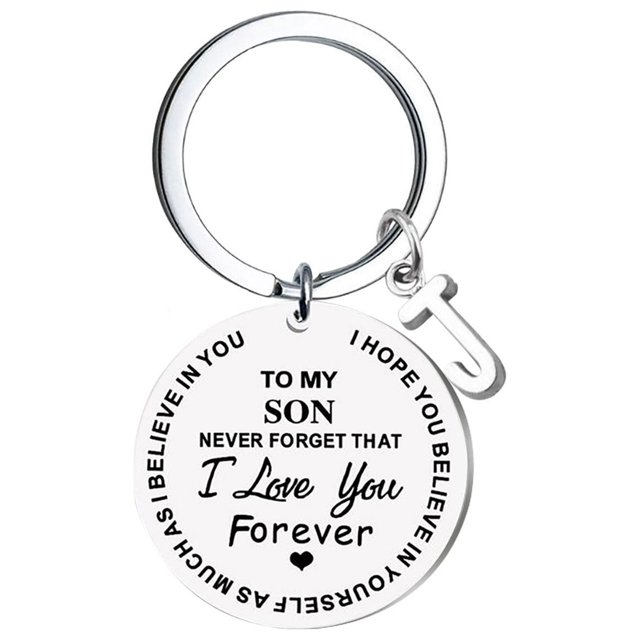 EGNMCR Keychains DIY To My SON Stainless Steel Last Name 26 Letter Keychain 2.5cm Fashion Decorations