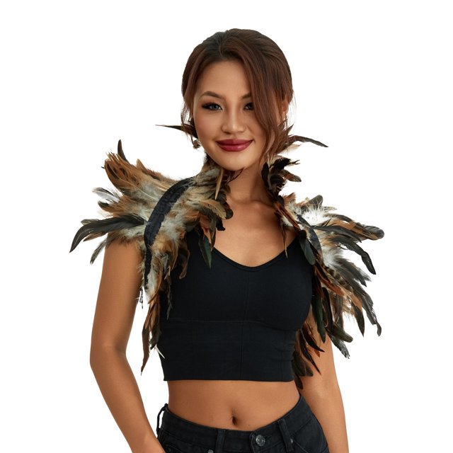 Fortune Cape Gothique à Plumes pour Femmes Halloween Cosplay Fête Châle à Lacets Boléro