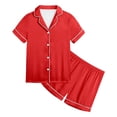 thumbnail image 2 of WEIYLL Ensembles de Pyjamas pour Filles Été Couleur Unie Manches Courtes Col Rabattu Shorts Classiques en Soie 2 Pcs Tenue de Nuit 12-13 Ans, 2 of 6