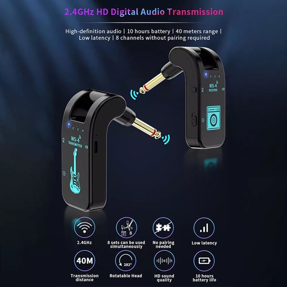 CNKOO Long-Lasting 2.4G Wireless Guitar Transmitter & Receiver 10-Hour Battery for Uninterrupted Performances Receiver