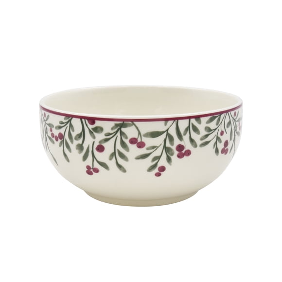 Holiday Time Cranberry Spice Collection Bol de service festif blanc Christmas Berries pour réception, 5,9 po, en grès, 1 pièce