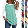 thumbnail image 1 of JDQJBZ Summer Womens Tops,3/4 Sleeves Tops For Womens Tops For Women Trendy Shirts For Women Color Raglan Sleeve Crew Neck Spring Summer Ladies T Shirt, 1 of 4