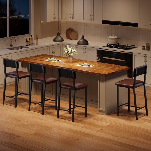 AKDSteel Tabourets de Bar Ensemble de 4 avec Dossier et Repose-Pieds, Tabourets de Comptoir Rembourrés avec Coussin Épais pour Salle à Manger Ou Cuisine