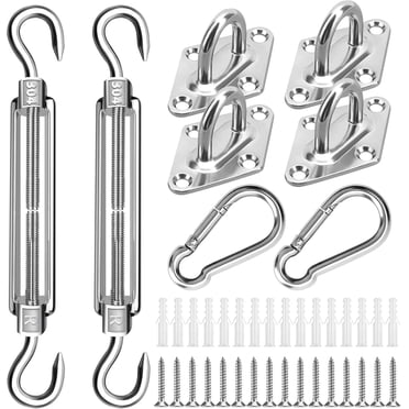 Shade Sail Hardware Kit, 304 Stainless Shade Sail Fixing Kit, Shade Sail Fixings for Triangle and Square, Sun Shade Sail Fixing Accessories