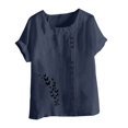 thumbnail image 4 of QATAINLAV T-Shirts à Manches Courtes pour Femmes Mode T-Shirts à Imprimé Papillon Hauts Décontractés Coupe Ample Col Rond Blouse en Lin Tenues d'Été de Plage Rabais de 90 % Liquidation Bleu Marine TTTTG, 4 of 5