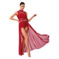 thumbnail image 3 of renvena Costumes de Danse Lyrique pour Femmes Sans Manches à Col Roulé Dos Nu Robe Maxi en Maille Tulle Bourgogne TTG, 3 of 7