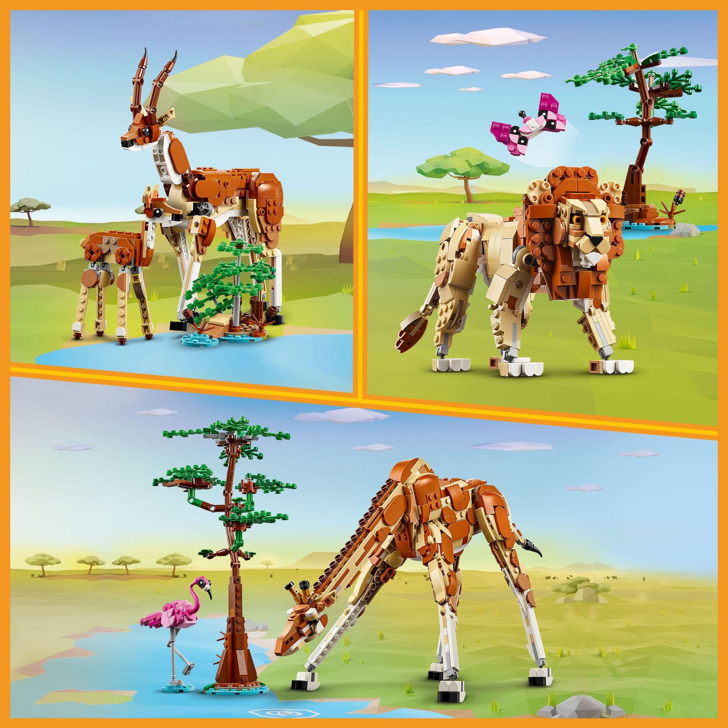 LEGO Creator 3 in 1 Wild Safari Animals, Rebuilds into 3 Different Safari Animal Figures - Giraffe Toy, Gazelle Toy or Lion Toy, Nature Toy, Building Set for Kids Ages 9 Years Old and Up, 31150