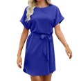thumbnail image 1 of Offre à Durée Limitée Iumwxz Robe à Col Rond à Manches Courtes pour Femme Tunique à Ourlet Arrondi Robe Formelle avec Ceinture Robes Unies Longues Robes pour Femmes Robe Douce et Confortable pour Fête d'Anniversaire, 1 of 6