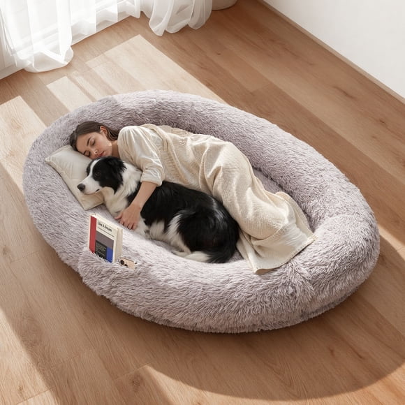 VEVOR Human Dog Bed, 67.32 x 39.37 x 9.4 inch Orthopedic Memory Foam Human Sized Dog Bed, Humans Pet Beds with Side Pocket, Handle & Zipper, Removable Machine-Washable Dogs Beds for Humans, Gray